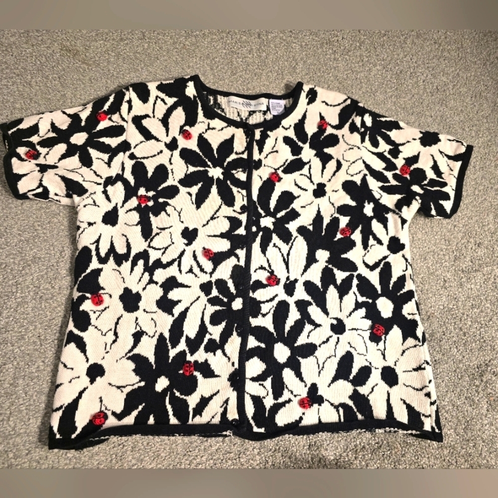 Marisa Christina Cotton Blend Ladybug Cardigan Button Up Floral Unique